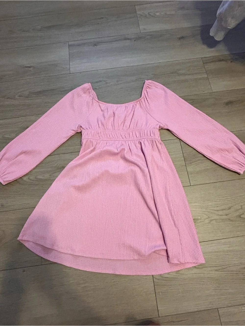 Eyeshadow Girls Pink Long-Sleeve Textured Empire Waist Dress